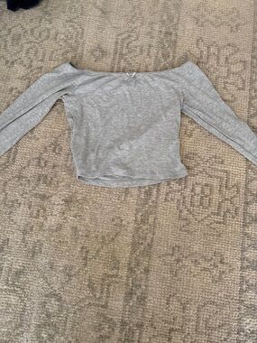 Garage Light Gray Ribbed Off-Shoulder Top